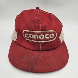 VINTAGE Conoco Hat Cap Snap Back Mesh Trucker Patch Advertising Mens 80s
